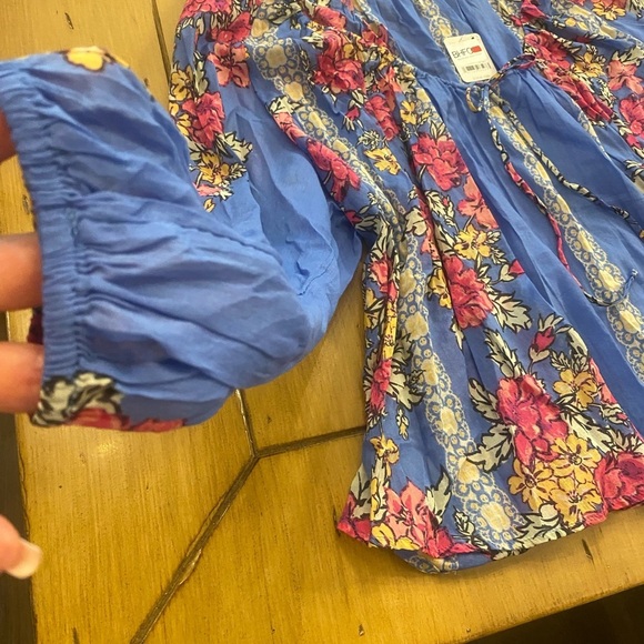 Free People Women’s Elena Floral Flowy Cotton Blue Pink Yellow Blouse NEW  XL - Picture 10 of 13